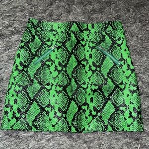 Green goblin snake skin mini skirt